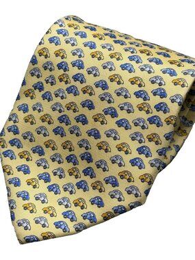Beaufort Tie Rack Tie 100% Silk Car Print Satin Yellow Made in Italy 3.5"